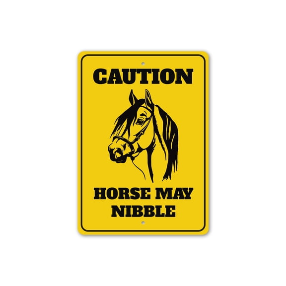Caution Horse May Nibble Aluminum Metal Decor Sign - 4x18 inches