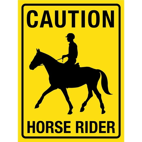 Caution Horse Rider Yellow Sign Metal Tin Sign 8x12 Inches Caution Danger Safety Security Warning Notice Signs