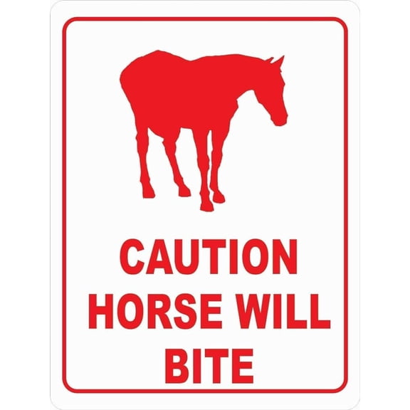 Caution Horse Will Bite Sign Equestrian Stable Safety Horses Pony 8X12 Inches, Tinsigneua26289