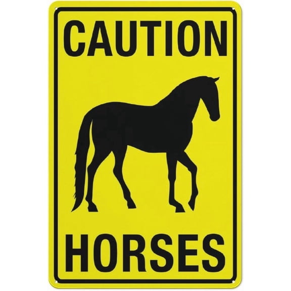 Caution Horses Bright Yellow Sign 8 X 12 Inches Rust Free Aluminum - Uv Protected, Waterproof, Weatherproof And Fade Resistant