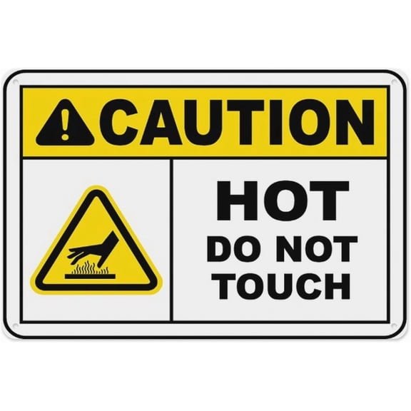 Caution Hot Do Not Touch Sign 8"x12", Aluminum Tin Warning Signs for Home Outdoor Garden, Weatherproof Hazard Sign for Kitchen