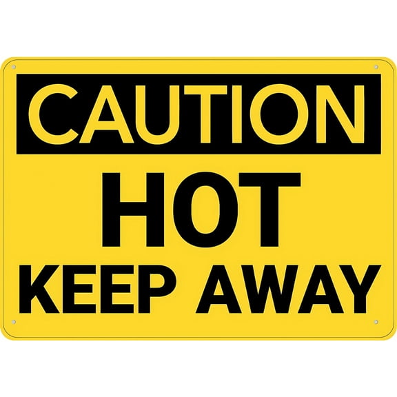 Caution Hot Keep Away Sign 12 x 8 Inches - Rust-Free Aluminum, Pre-Drilled Holes, Weather Resistant, Fits House, Office, Business, Yard, Hot Surface Area