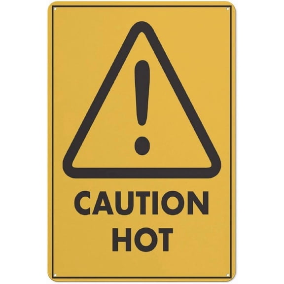 Caution Hot Reflective Aluminum Metal Signage - 8"x12", With Symbol, Weatherproof - Kitchen, Workshop, Factory, Grill Area