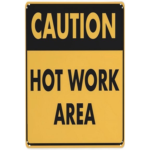 Caution Hot Work Area Sign - 8"x12" Vintage Metal Warning Sign, Farm Home Bar Coffee Shop Wall Decor, Retro Industrial Decor for Club Man Cave Decoration