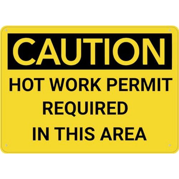 Caution Hot Work Permit Required In This Area Sign 12X8 Inch Aluminum Uv Ink Printed For House And Business