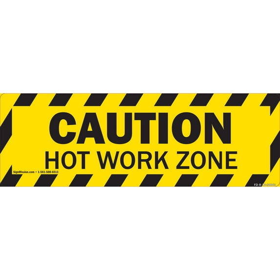 Caution - Hot Work Zone Non-Slip Floor Marker | 3 Pack of 6" X 18" Vinyl Decal | Protect Your Business, Work Place & Customers | Made in The USA