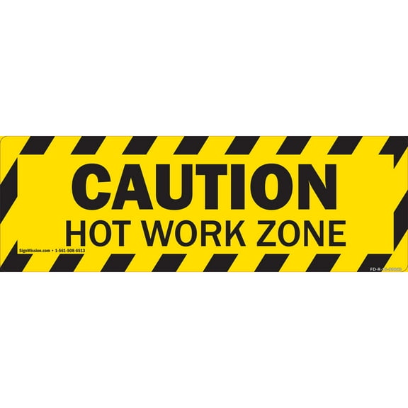 Caution - Hot Work Zone Non-Slip Floor Marker | 6 Pack of 6" X 18" Vinyl Decal | Protect Your Business, Work Place & Customers |  Made in The USA