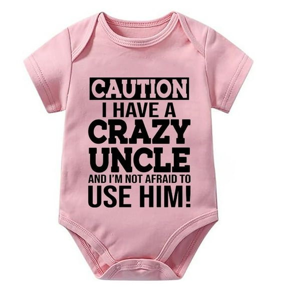 Caution I Have A Crazy Uncle Baby Romper Boy Short Sleeve Coming Home Outfit for Baby Girl Newborn White Baby Boy Neutral Out