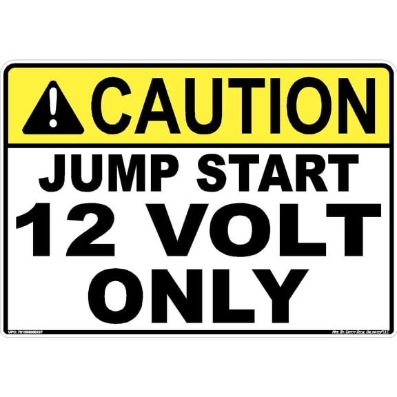 Caution Jump Start 12 Volt Only Electrical Injury Death Warning Black Yellow White Rectangle Pallet Jack Label Sticker Decal Made in America (7" x 10")