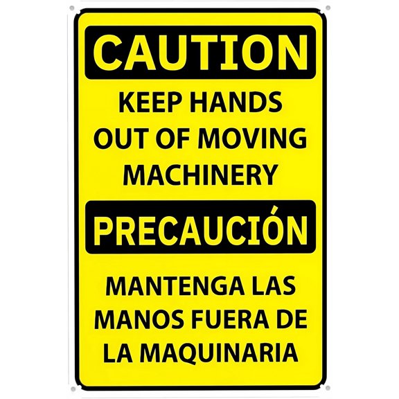 Caution Keep Hands Out of Moving Machinery Bilingual Sign - 8"x12" Vintage Metal Warning Sign, Bilingual Industrial Decor for Home Farm Bar Coffee Shop Club Factory Warehouse