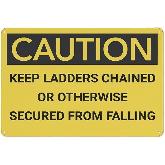 Caution Keep Ladders Chained Sign, 8"x12" Rust-Free Aluminum Metal Sign, UV Ink Printed Weatherproof Outdoor Sign for Home