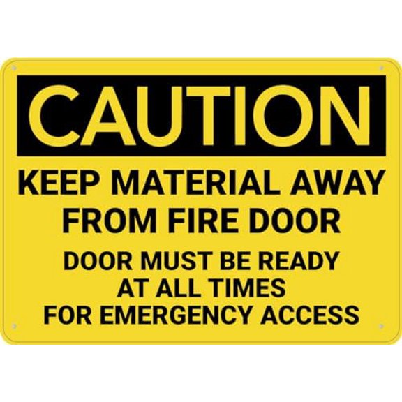 Caution Keep Material Away From Fire Door Sign Signs Outdoor, Uv Printed Aluminum 12 X 8 In, Weatherproof And Security Signs For Home Or Business