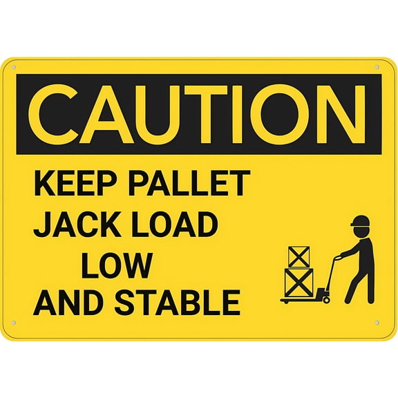 Caution Keep Pallet Jack Load Low And Stable With Graphic Sign, 8"x12" Rust-Free Aluminum Sign, UV Ink Printed Indoor Outdoor Sign
