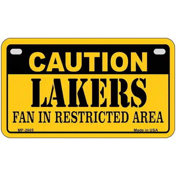 Caution Lakers Fan Metal Novelty License Plate 7" x 4" Motorcycle
