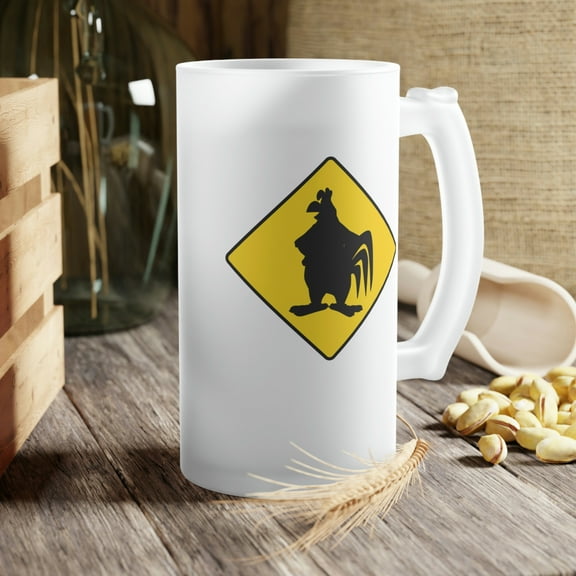 Caution Large Cock Frosted Glass Beer Mug by JC Designs