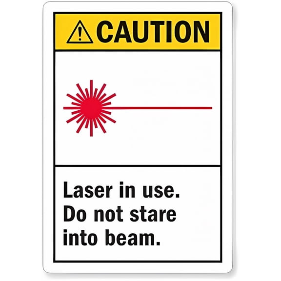 Caution - Laser In Use Do Not Stare Into Beam Sign, 8"x12" Metal Warning, Safety for Wall or Fence, Lab/Workshop Alert