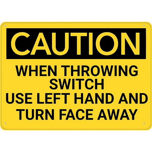 Caution Left Hand Turn Face Away Switch Sign - 12×8 Inches, Aluminum UV-Ink Printed, House Business Electrical Safety Decor