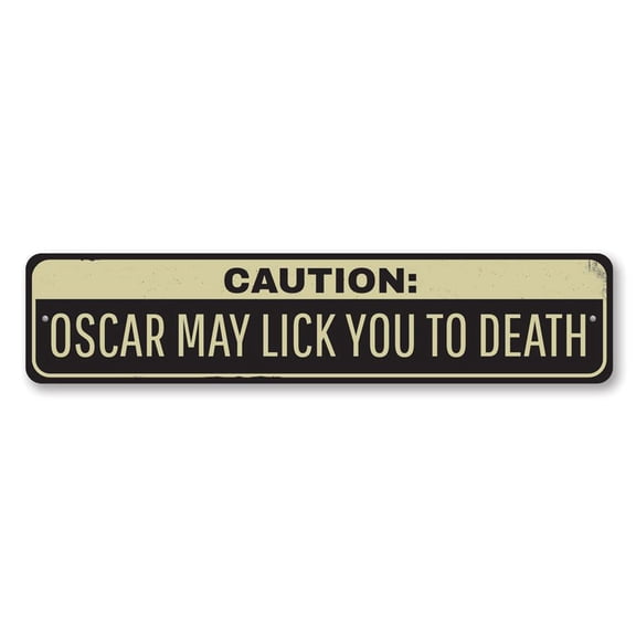 Caution Lick to Death Sign, Pet Name Sign, Custom Loving Pet Sign, Animal Lover Aluminum Decor - 4x18 inches