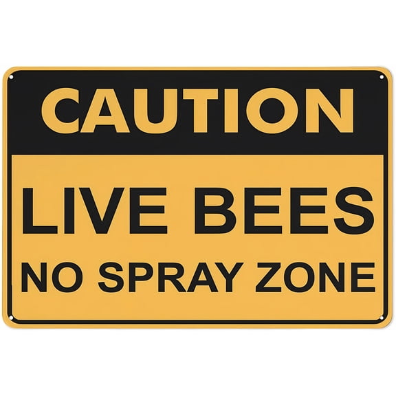 Caution Live Bees No Spray Zone Sign - 8"x12" Aluminum Metal Sign, Weather Resistant Weatherproof for Indoor Outdoor