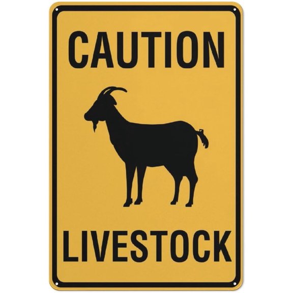Caution Livestock Goat 12x8 inch Aluminum Metal Sign - Pre-Drilled Holes For Easy Mounting, Rust-Free & Weatherproof, Indoor/Outdoor Use For Fence, Door, Gate, Farms, Christmas Goat Safety