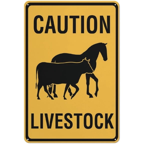 Caution Livestock Horse And Cow Sign Metal Signs 8"x12"ch Rust Free Aluminum,Uv Ink Printing,DurableWeatherproof Outdoor For Home