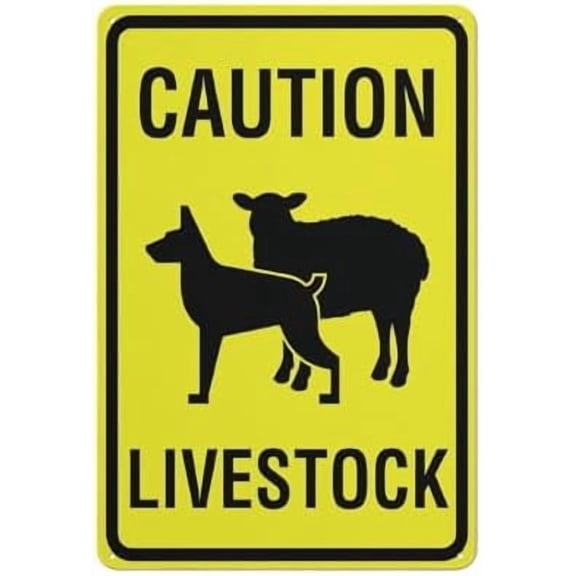 Caution Livestock Sheep And Dog Bright Yellow Sign 8X12 Inch Rust Free Aluminum Easy To Read & Sturdy Keep Out Outdoor Metal Signs For Home Farm Yard