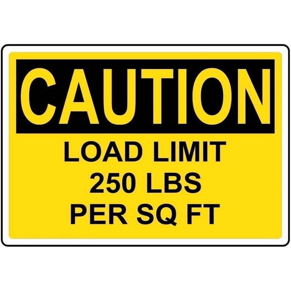 Caution Load Limit 250 LBS Per SQ FT Sign – 8x12 Inch Reflective Aluminum,UV Protected & Weatherproof,Safety Warning for Workplace or Construction Sites