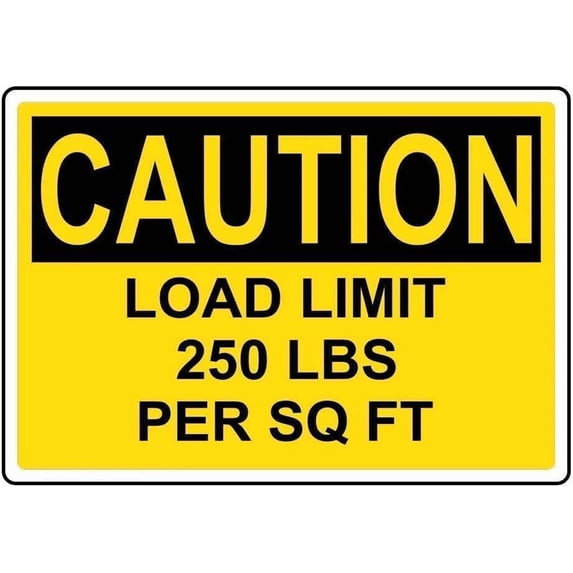 Caution Load Limit 250 Lbs Per Sq Ft Warning Sign, Aluminum Rust-Proof ...