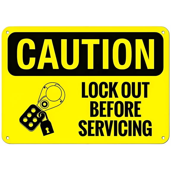 Caution Lock Out Before Servicing Sign NO.27814, 8"x12" Metal Tin Sign, Clear Safety Warning for Home & Business Use
