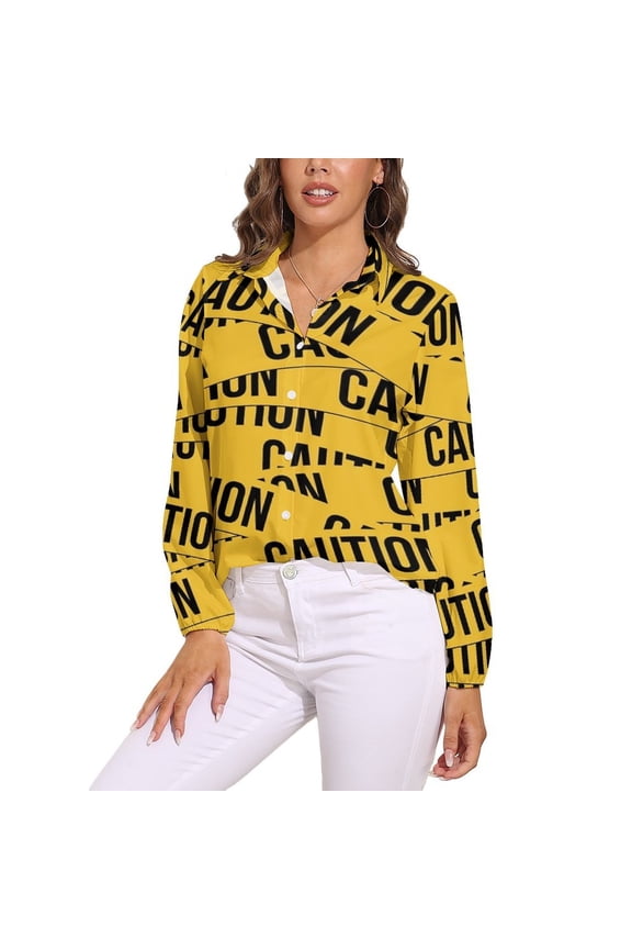 Caution Long Sleeve Blouse Woman Streetwear Casual Shirts Summer Oversize Woman Streetwear Clothing Birthday Present