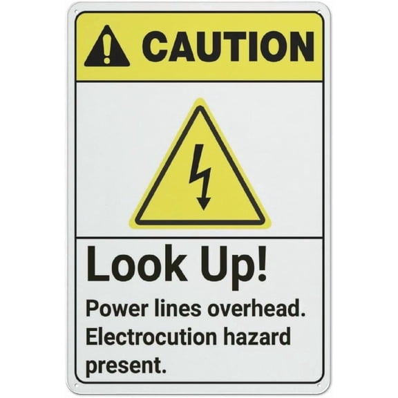 Caution Look Up Power Lines Overhead Rustic Metal Tin Sign 8"x12" - Home Outdoor Art Wall Decorations for Cafe Bar Kitchen, Power Lines Look Up Sign