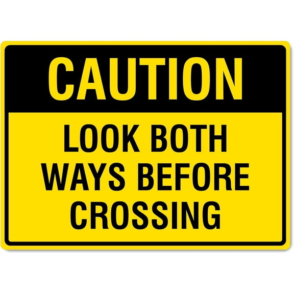 Caution Look Both Ways Before Crossing Site Metal Tin Sign Aluminum Warning Signs Indoor & Outdoor Road Street Sign For Yard Lawn Farmhouse Wall Decor 8X12 Inch