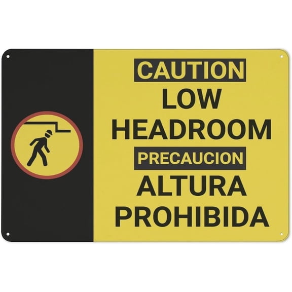 Caution Low Headroom Bilingual Spanish Sign 8"x12", Rust Free Aluminum Metal Sign Weather Resistant Durable Easy To Mount, Indoor Outdoor Use for Home Business Low Space Area