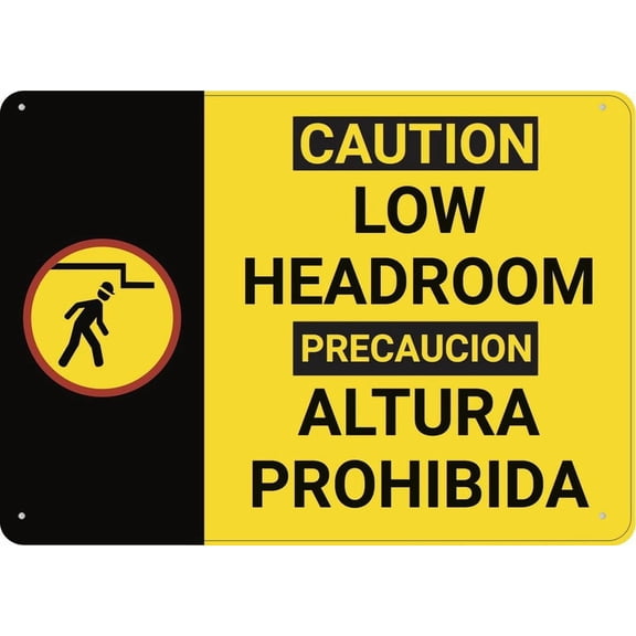 Caution Low Headroom Bilingual Spanish Sign 8X12 Inch Rust Free Aluminum Easy To Read & Sturdy Keep Out Outdoor Metal Signs For Home Farm Yard