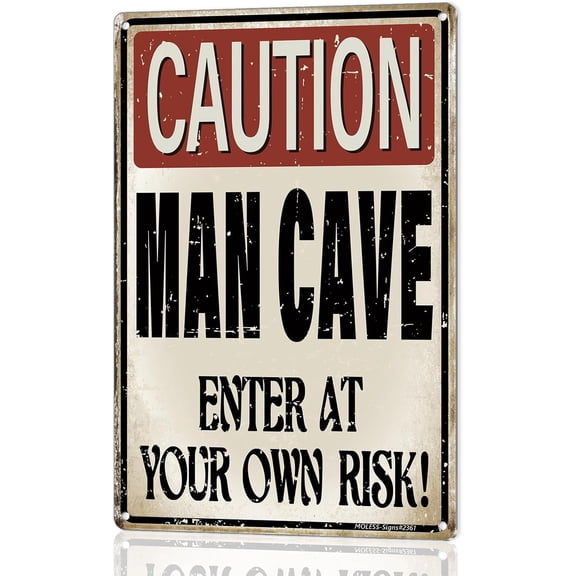 'Caution: Man Cave - Enter at Your Own Risk!' Funny Man Cave Decor for Men | 12x8 Durable Vintage Metal Man Cave Signs Wall Decorations for Basement/Garage/Mancave, 2361