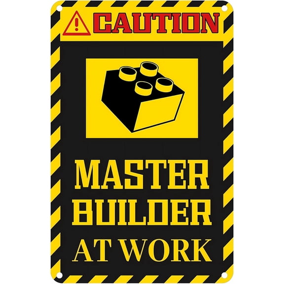 Caution Master Builder at Work Sign 8"x12" - Aluminum Tin for Construction Sites Building Zones Contractor Job Areas Architectural Career Decor Public Place Safety