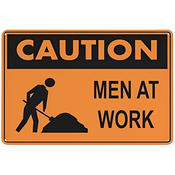 Caution Men At Work Orange Reflective Aluminum Metal Warning Signage 8"x12" - With Symbol, Indoor Outdoor Use