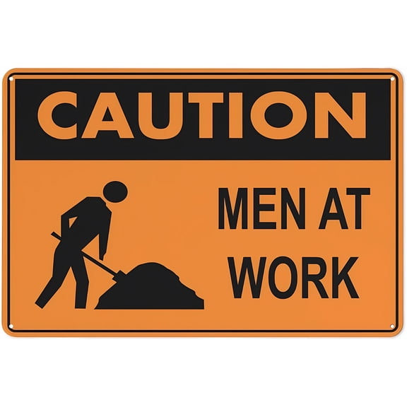 Caution Men at Work Orange Sign - 8"x12" Reflective Aluminum Metal Warning Signage with Symbol for Indoor Outdoor