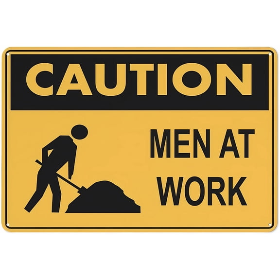 Caution Men at Work Safe Sign 12 x 8 Inches - Outdoor Use, Practical Sign for Home, Business, Driveway Alert, Construction, Road Work