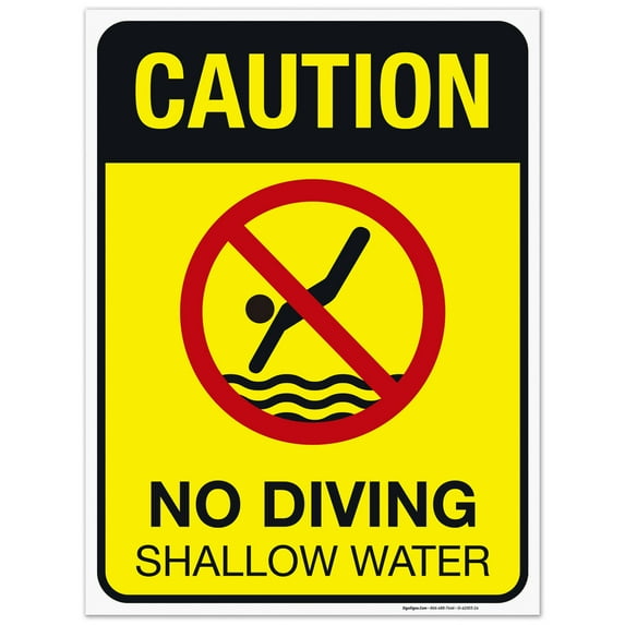 Caution No Diving Shallow Water Sign, Pool Sign,