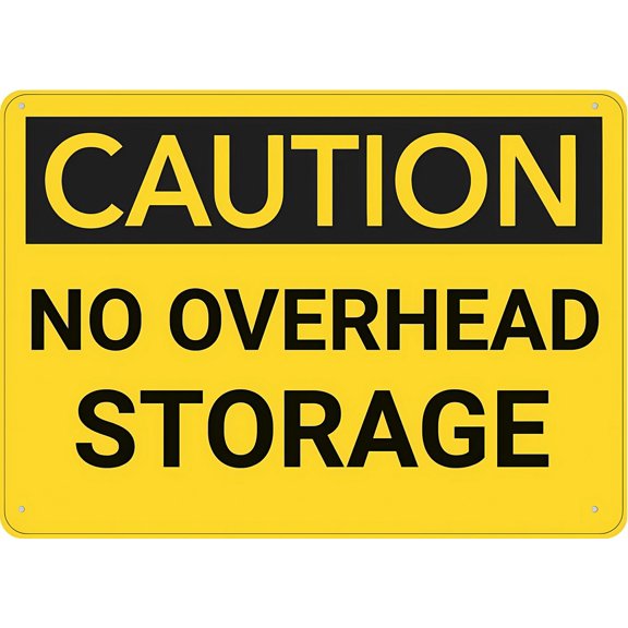 Caution No Overhead Storage Aluminum Sign 12 x 8 Inches - UV Ink Printed, Durable for House, Business, Indoor Outdoor Warehouse, Ceiling Area
