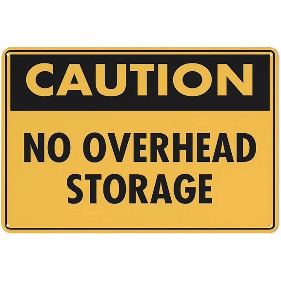 Caution No Overhead Storage Reflective Aluminum Warning Sign 12 x 8 Inches - with Symbol, Weatherproof Signage for Indoor Outdoor Warehouse, Factory
