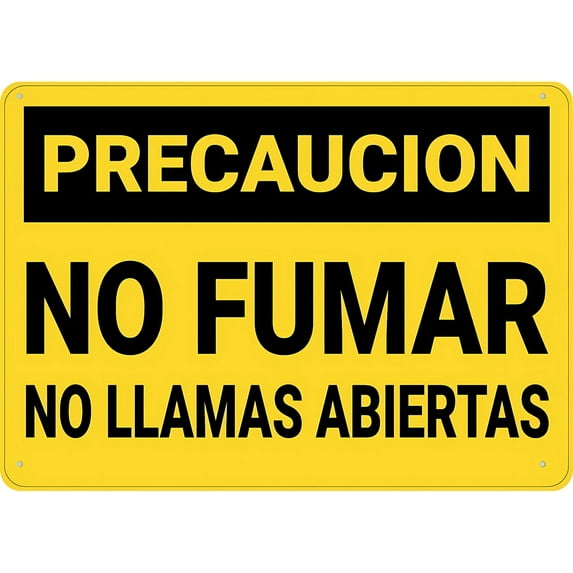 Caution No Smoking No Open Flames Spanish Sign for Business 8"x12" Rust Free Aluminum - UV Printed with 4 Pre-Drilled Holes, Durable Weatherproof