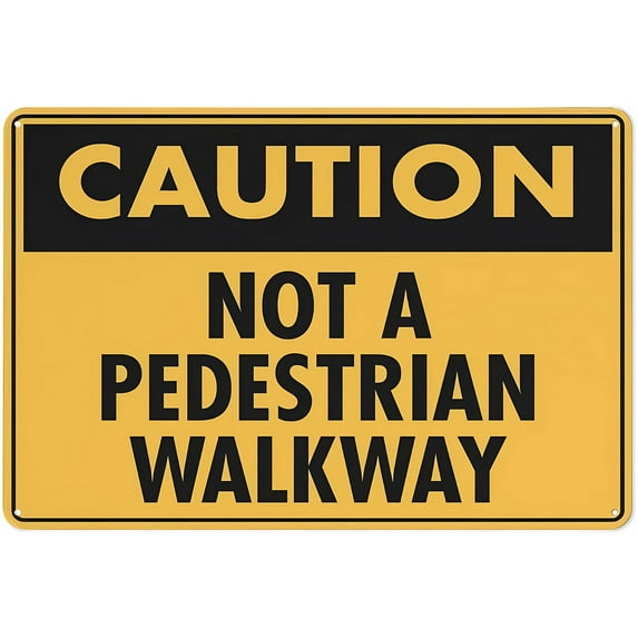 Caution Not A Pedestrian Walkway Sign 12 x 8 Inches - Grade Reflective Rust-Free Aluminum, Weather/Waterproof, Easy to Mount, Road, Parking Lot Use