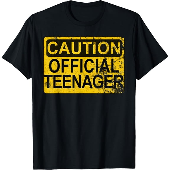 Caution Official Teenager Warning 2011 13th Birthday Gift T-ShirtMen and women, Black T-shirt, size: Extra large