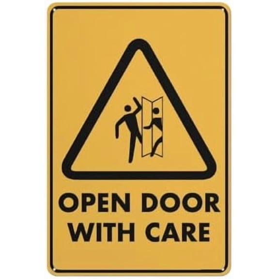 Caution Open Door With Care Sign 12X8 Inch Aluminum Uv Ink Printed For House And Business