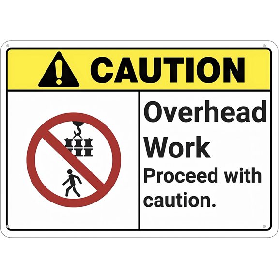 Caution Overhead Work Proceed with Caution Aluminum Sign 12 x 8 Inches - UV Ink Printed, Durable for House, Business, Indoor Outdoor Construction Use