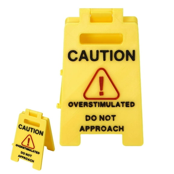 Caution Overstimulated Do Not Approach Desk Sign Funny Office Signage Accessories Humor Mini Warning Caution Tabletop Decor Gift For Coworker Teammate Employee(Yellow-Exclamation Point)