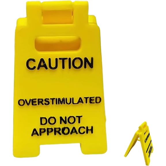 Caution Overstimulated Desk Sign, Cubicle Accessories, Office Desk Signage, Do Not Approach Sign, Small Fun Humor Gag Mini Warning Signage, Gift for Coworker Teammate Employee Boss