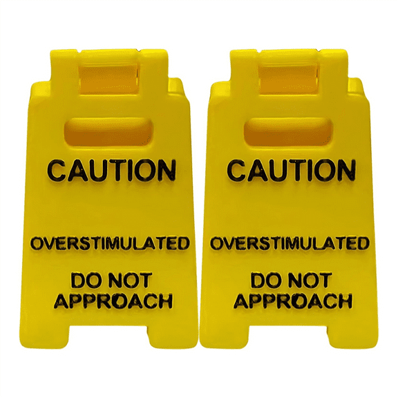 Caution Overstimulated Desk Sign, Do Not Approach Fun Mini Signage, Novelty Decor, Cubicle Accessories (2pcs)